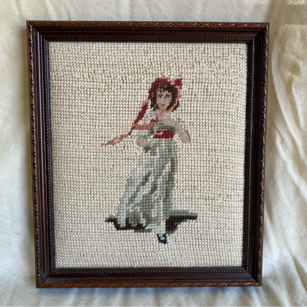 Pinkie And Blue Boy Framed Needlepoint Portraits Embroidery Crewel Vintage - Picture 5 of 9
